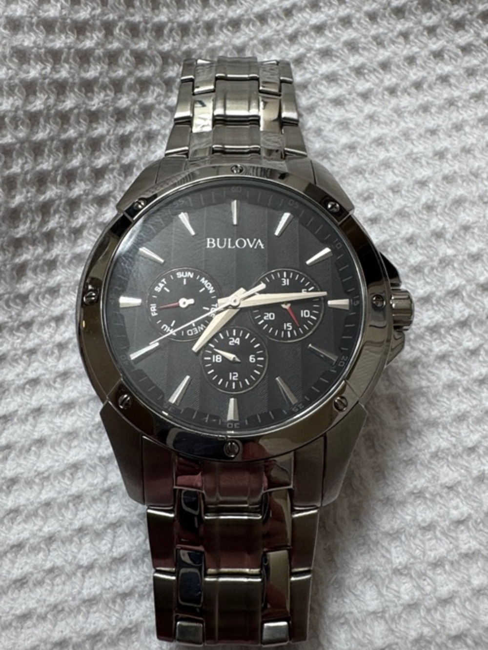 Bulova Black Wave Patterned Stainless Steel Men’s Watch